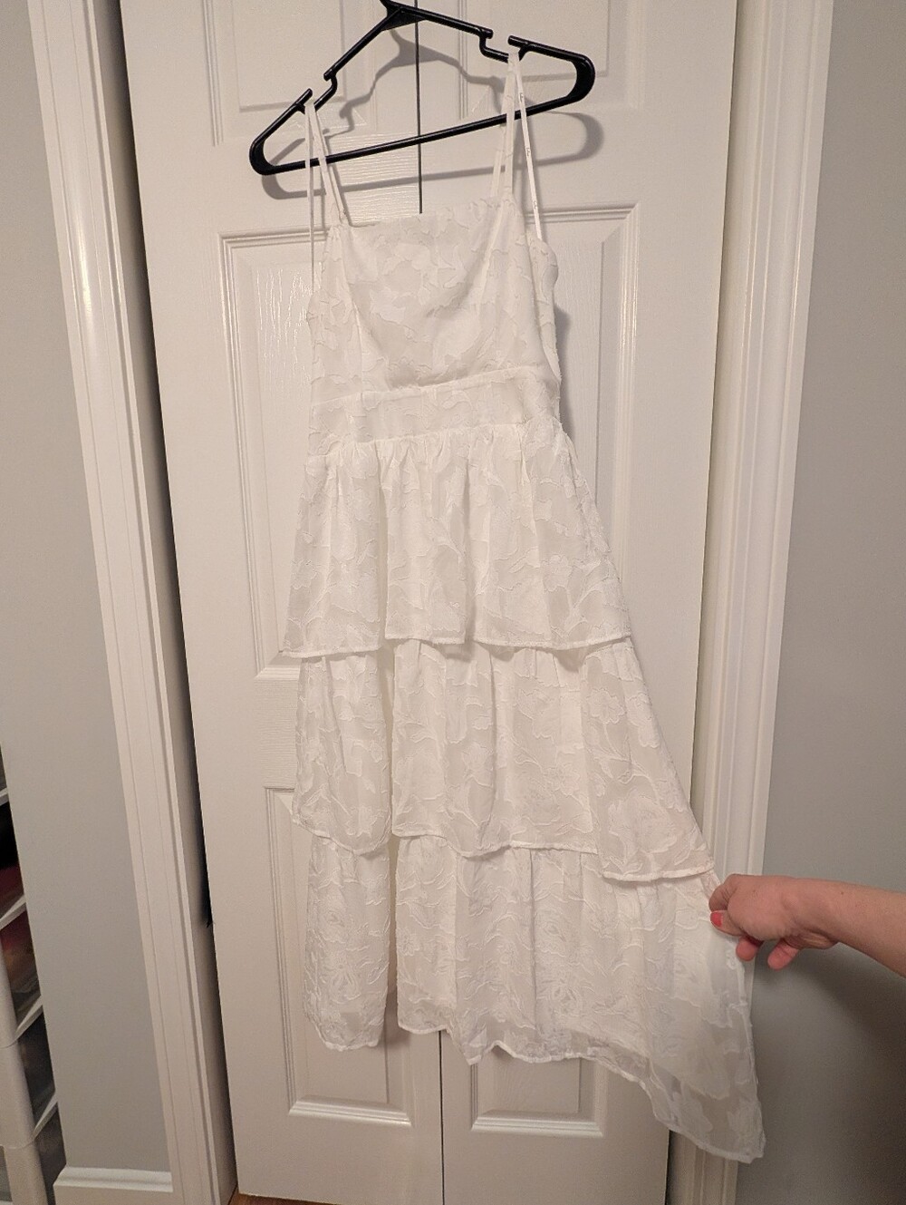 Lulus Grace And Beauty White Burnout Floral Print Tiered Dress - Size M - Picture 8 of 8